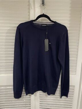 J.Lindeberg Navy Crewneck Sweater Merino Wool